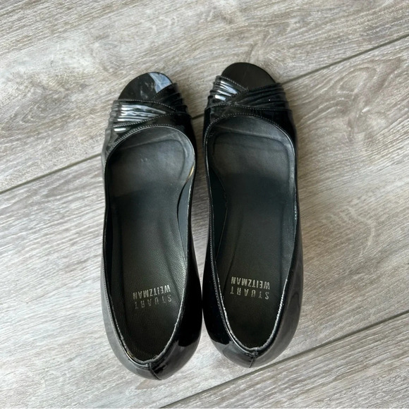 Stuart Weitzman Black Patent Leather Open Toe Pumps - Picture 6 of 13